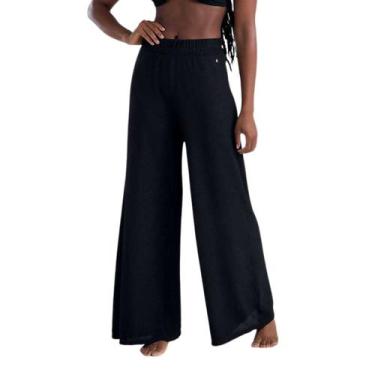 Imagem de Saída de Praia Calça Pantalona She Conforto Texturizada, Preto, P
