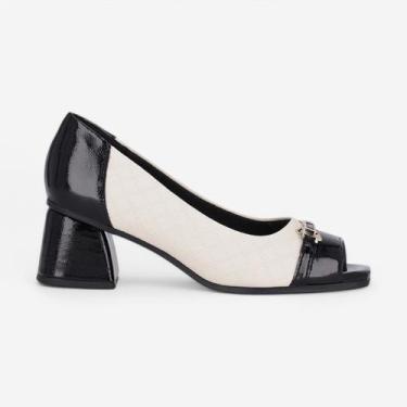 Imagem de Sapato Peep Toe Piccadilly Feminino, Preto, Off white, 37