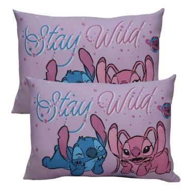Imagem de Par de Fronha Disney Stitch e Angel Malha 100% Algodão 48cmx68cm 2 Peças Branco Portallar
