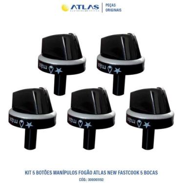 Imagem de Kit 5 Botões Manípulo Fogão Atlas Agile Fastcook original - Atlas Elet