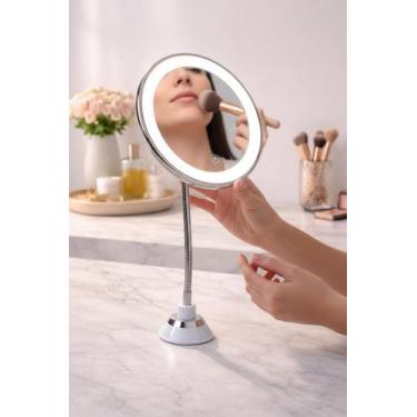 Imagem de Espelho de Mesa Redondo LED para Maquiagem com Haste Flexível e Base V