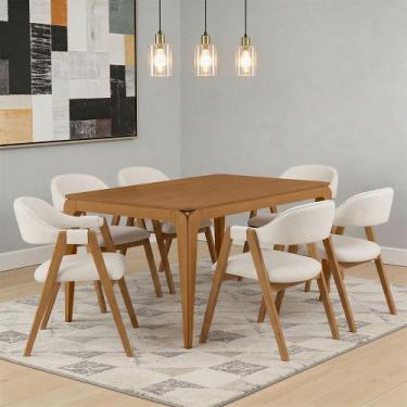 Imagem de Mesa Retangular Claris 160cm Ypê N01 com 6 Cadeiras Nadja Linho Cru - 