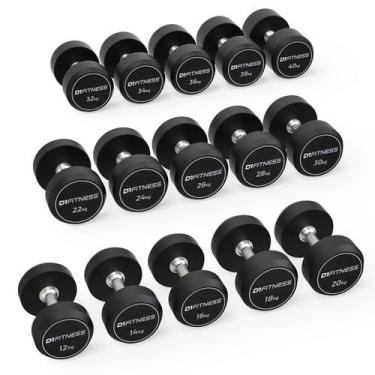 Imagem de Kit Dumbbell Rubber Elite Pares 12 a 40kg D1 Fitness Halteres Emborrac