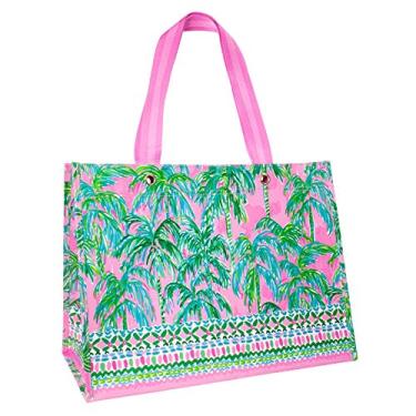 Imagem de Lilly Pulitzer Bolsa de compras rosa e verde GG Market Shopper, sacola grande reutilizável com alças de ombro confortáveis, vista para a suíte