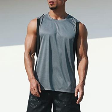 Imagem de Colete esportivo masculino respirável de secagem rápida emenda para a pele corrida fitness academia esportes camiseta top(3X-Large)(Cinza escuro)