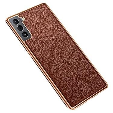 Imagem de Capa para Samsung Galaxy S21/S21 Plus/S21 Ultra, fina de couro PU para negócios elegante com absorção de choque, capa protetora de TPU (poliuretano termoplástico), marrom, S21 de 6,2 polegadas