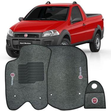 Imagem de Jogo Tapete Carpete + Lixeira Fiat Strada Cab. Simples 2013 à 2019 Soft Logo Bordado Grafite 3 Peças