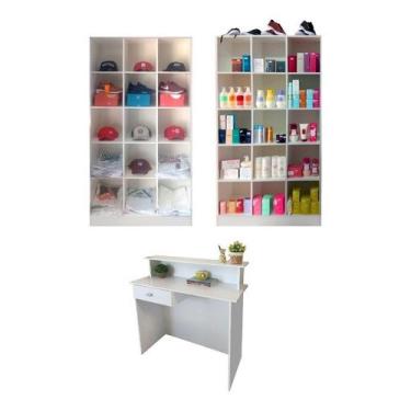 Imagem de Kit 2 Armários Expositores e 1 Balcão de Atendimento com Gaveta