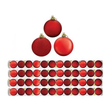 Imagem de Kit 48 Bolas De Natal Mista Fosca, Lisa e Glitter Vermelha 5cm