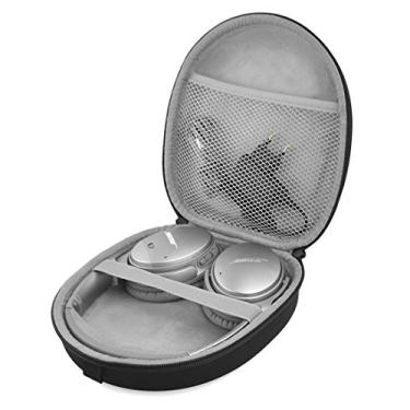 Imagem de Linkidea Capa de transporte para fones de ouvido compatível com Bose QC Ultra, QC45, QC35II, QC35, QC25, QC3, QC2, QCSE, bolsa de viagem rígida protetora com cabo, armazenamento de carregador (preto)