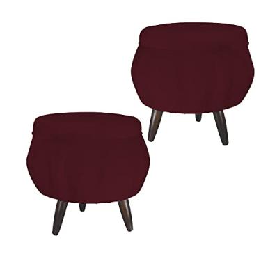 Imagem de Kit 02 Puff Pétala Pés Palito Tabaco Suede Bordô - DS Estofados