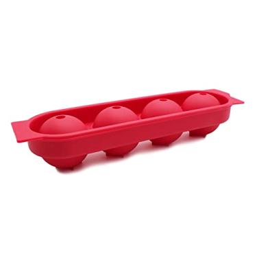 Imagem de Bandeja de cubo de gelo de silicone fazendo forma redonda bolo de açúcar de rocha pudim molde de chocolate faça você mesmo uísque coquetel fácil cubo de gelo molde de cubo de gelo (cor: fabricante de cubo de gelo vermelho)