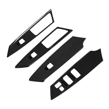 Imagem de Suporte de painel de acabamento de interruptor de janela da maçaneta da porta, pacote com 4 apoios de braço da porta, acabamento de fibra de carbono, substituto para Pajero Montero Shogun Sport 19 a 21