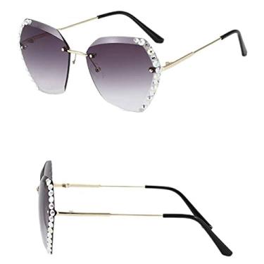 Imagem de Óculos de sol vintage feminino designer de moda sem aro gradiente óculos de sol óculos de sol lentes de corte femininas sem moldura diamante óculos, 1, china