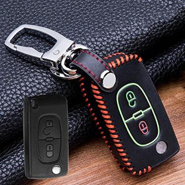Imagem de CSHU Porta-chaves do carro Capa Porta-chaves Porta-chaves com anel, adequado para Peugeot 107 206 207 208 306 307 301 308S 407 2008 3008 4008 5008 RCZ Citroen C2 C3 C4 C5, A, vermelho
