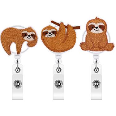 Imagem de 3 peças de carretel de crachá de preguiça de feltro bonito suporte de carretel de crachá retrátil clipe de carretel com clipe de jacaré para mulheres, suprimentos de cartão de identificação para enfer
