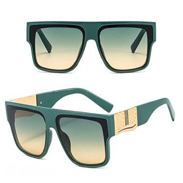 Imagem de Óculos de sol quadrados grandes retrô designer de luxo feminino clássico armação preta óculos de sol exclusivo trança de metal óculos de mulher, verde verde amarelo, tamanho único