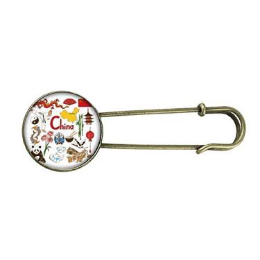 Imagem de China Panda Landscap Bandeira Nacional Retro Metal Broche Broche Broche Clipe Joias