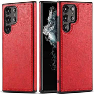 Imagem de Estojo de couro com costura para carros para Samsung Galaxy S22 Ultra S22Plus 5G Capa traseira luxuosa Estojo de telefone Shell, vermelho, para Note 8