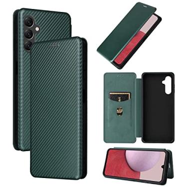 Imagem de Capas de telefone de fibra de carbono de luxo Samsung Galaxy A14 5G capa de couro porta-cartões de visita clipe de carteira à prova de choque capa de telefone Samsung A14 5G capas (verde, Samsung A14 5G)