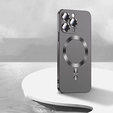 Imagem de Capa de carregamento magnético sem fio para iPhone 14 13 12 11 Pro Max Plus Fosco Capa de Proteção de Lente de Vidro de Silicone Macio, cinza, para iPhone 14 Pro