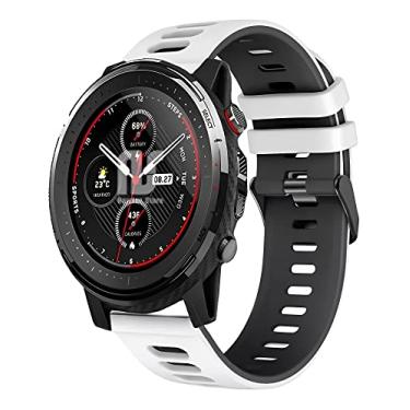 Imagem de Pulseiras NSmart compatíveis com Amazfit GTR 47MM / GTR 2 / GTR 2e / GTR 3 / GTR 4 (Branco com preto)