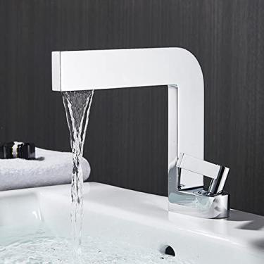 Imagem de Torneiras para lavatório Torneiras para lavatório para lavatório Torneiras misturadoras para banheiro Torneiras de latão quadrada Torneira para lavatório para água quente e fria, tamanho úni