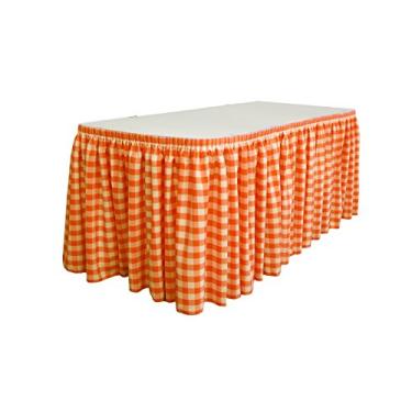 Imagem de LA Linen Saia de mesa xadrez de poliéster com 15 clipes grandes, 53 x 73 cm, laranja/branca