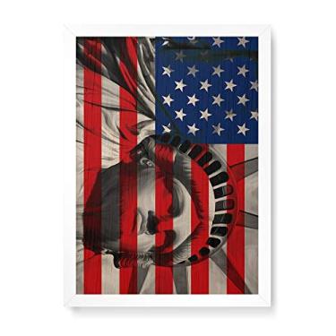 Imagem de Arte Maníacos Quadro Decorativo em Madeira Badeira USA Liberdade - 23x16,25cm (Moldura caixa em laca branca)