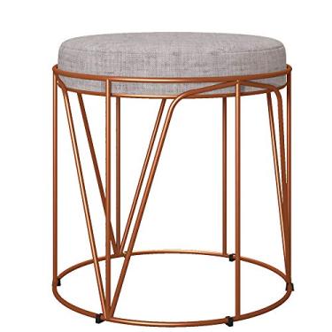 Imagem de Puff Decorativo Aramado Bronze Zaya L02 Linho Cinza - Lyam Decor