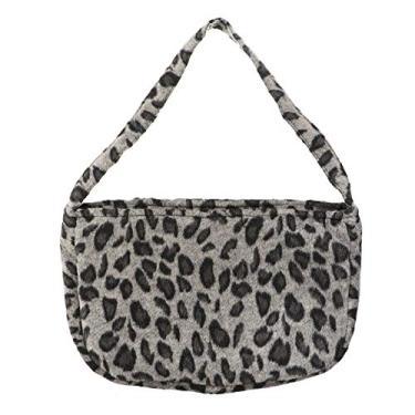 Imagem de Bolsa de ombro com estampa de leopardo, bolsa Hobo de sintética, bolsas pequenas com estampa de chita para mulheres, Cinza, 32X20CM