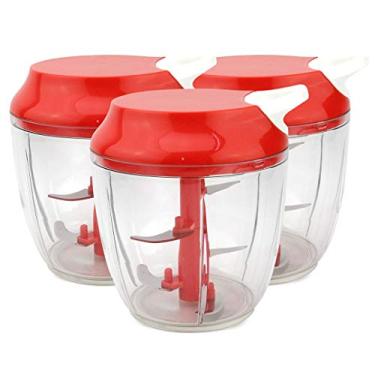 Imagem de KIT 3 Processadores Trituradores Manual 5 Lâminas 1200ml Vermelho