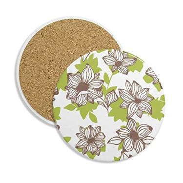 Imagem de Caneca de porta-copos com tinta de flor marrom claro para proteção de mesa Pedra absorvente