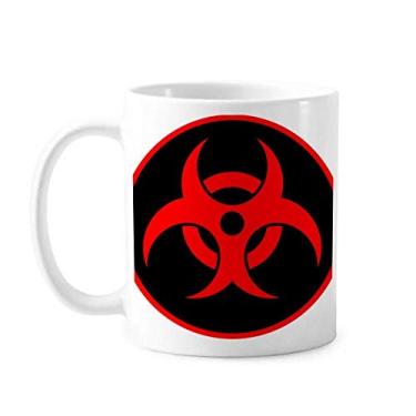 Imagem de Caneca vermelha com símbolo de radiação química nuclear cerâmica xícara de porcelana café louça