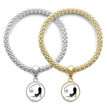 Imagem de DIYthinker Pulseira elástica preta gato Halloween desenho animal amante pulseira pingente joia corrente presente casal