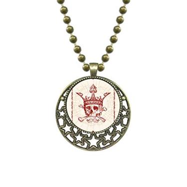 Imagem de DIYthinker Corações pá vermelho coroa esqueleto pôquer pingente estrela colar corrente lua joia