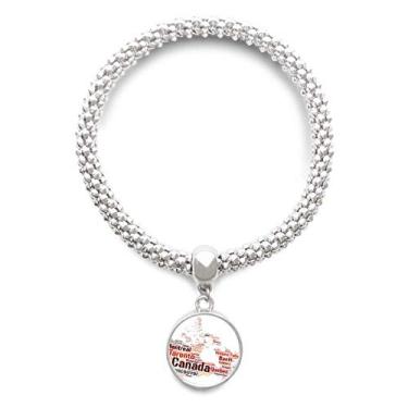 Imagem de DIYthinker Mapa de Cananda com nomes de cidades, marcos, pulseira de prata, pingente de corrente de joias, pulseira ajustável