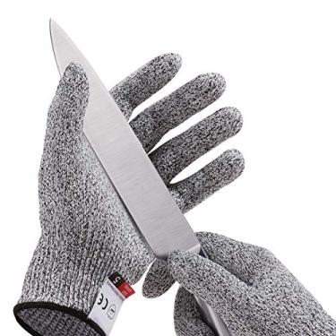 Imagem de Luvas de grau 5 de proteção, luvas de segurança de cozinha, concha de ostra, fatias de peixe, fatias de mandolim, carne cortada, entalhe de madeira, luvas de escultura de madeira 1 par (grande, cinza)