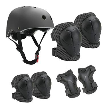 Imagem de Moniss Conjunto de equipamento de proteção infantil 7 peças, capacete de patinação, punho, cotovelo, joelheiras, para meninos, meninas, patinete, patins
