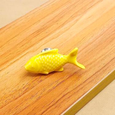 Imagem de Puxadores de cerâmica em forma de peixe de gaveta para armário de cozinha, puxadores de armário, maçanetas, ferragens para móveis, amarelo
