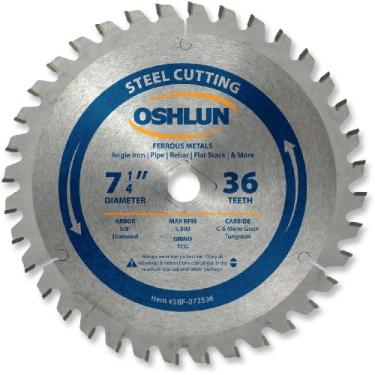 Imagem de Oshlun SBF-072536 Lâmina de serra TCG de 36 dentes de 7 1/4 polegadas com mandril de 5/8 polegadas (diamante Knockout) para aço suave e metais ferrosos