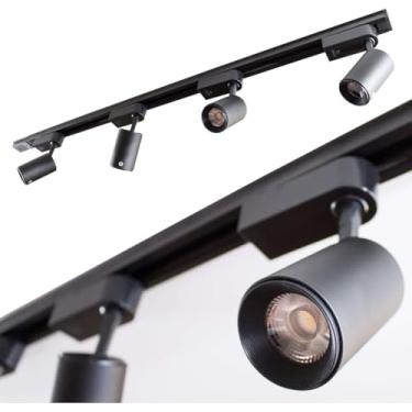 Imagem de Trilho Eletrificado 2m com 4 Spots LED 7W, Luz Branco Quente 3000K, Bivolt, Preto, Direcionável e Moderno