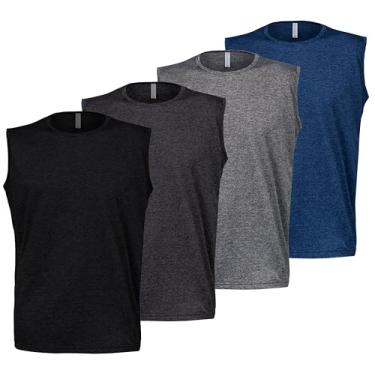 Imagem de Kit 4 Camisetas Regata Machão Dry Fit Academia Masculina Fitness (BR, Alfa, P, Regular, Preto-Chumbo-Cinza-Azul)