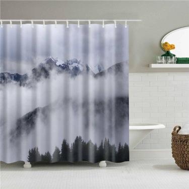 Imagem de Cortina de chuveiro de impressão de paisagem 3d com ganchos curt impermeável