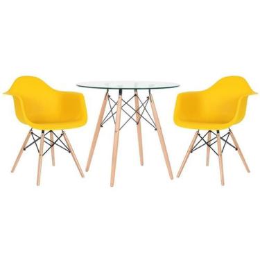 Imagem de Kit - Mesa Redonda De Vidro Eames 80 Cm + 2 Cadeiras Eiffel Daw - Loft