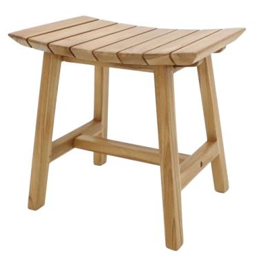 Imagem de NORDIC STYLE TEAK Banco de chuveiro e banho, banco de chuveiro de madeira teca com assento de ripas de 48 cm, banco de chuveiro de madeira com acabamento natural