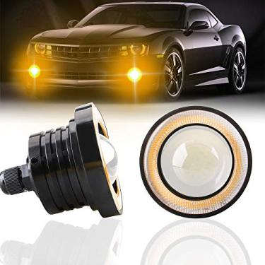 Imagem de Lâmpada de neblina KaiDengZhe 2PCS projetor super brilhante 3,5" luz de neblina LED universal 12V 10W âmbar/amarelo COB halo anjo anjo anjo para faróis de motocicleta carro dia corrida luz DRL condução luz de neblina lâmpada