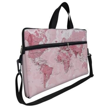 Imagem de Case Capa Maleta Premium Para Notebook Laptop de 17 e 17,3 com Alça de Mão Alça de Ombro e Zíper Lateral - Mapa Mundi Rosa