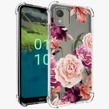 Imagem de Sidande Capa para Nokia C110, capa para Nokia C 110 para meninas e mulheres, capa protetora de telefone fina em TPU flexível e floral transparente para Nokia C110 flor roxa