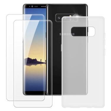 Imagem de MILEGOO Capa para Samsung Galaxy Note 8 + 2 peças protetoras de tela de vidro temperado, capa de TPU de silicone macio à prova de choque para Samsung Galaxy Note 8 (6,3 polegadas), branca